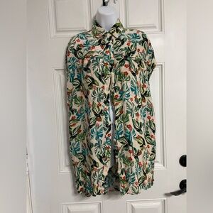 T31a- LOST + WANDER Green Tropical LUAU ON THE BEACH Tunic Mini Shirt Dress
